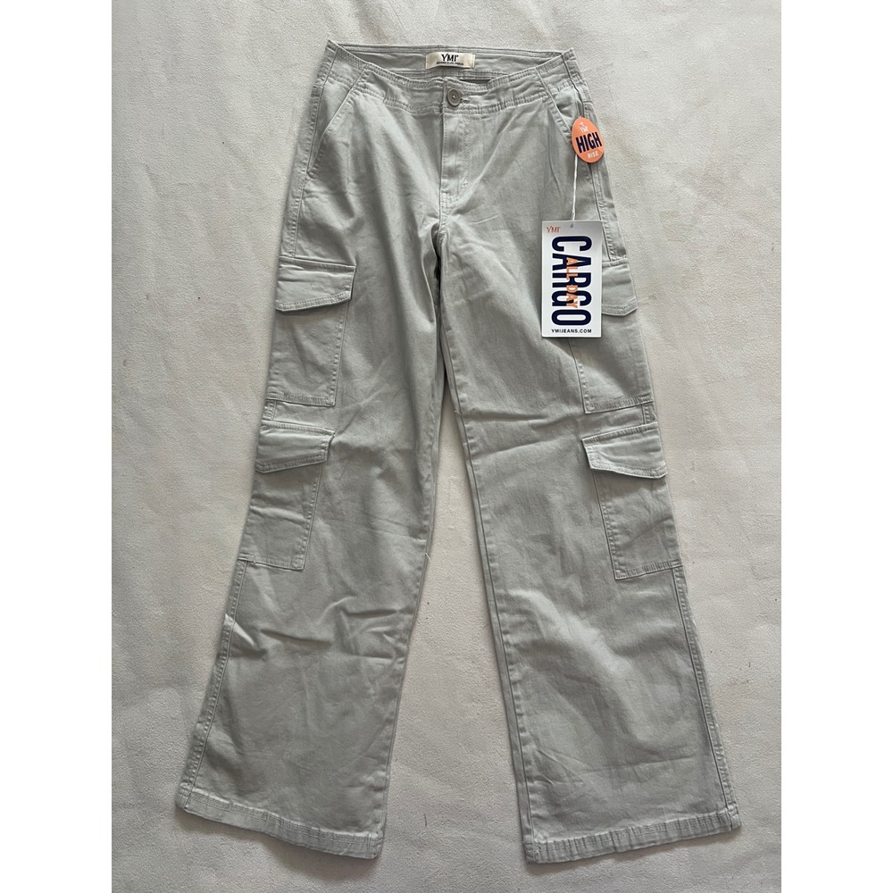 YMI Womens High Rise Wide Leg Cargo Pants Beige Utility P190321 Size 1/25 NWT